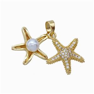 Copper Starfish Pendant Micropave Zirconia Pearlized Resin Gold Plated, approx 15mm [FD17799]