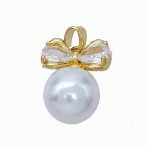 Copper Bow Pendant Pave Zirconia Pearlized Resin Gold Plated, approx 10mm, 10-17mm [FD17800]