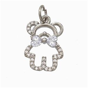 Copper Bear Pendant Micropave Zirconia Platinum Plated, approx 13-18mm [FD17802]