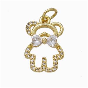 Copper Bear Pendant Micropave Zirconia Gold Plated, approx 13-18mm [FD17803]