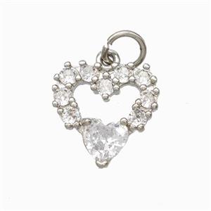 Copper Heart Pendant Pave Zirconia Platinum Plated, approx 15mm [FD17804]