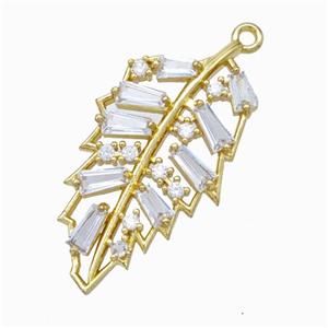 Copper Leaf Pendant Micropave Zirconia Gold Plated, approx 18-38mm [FD17807]