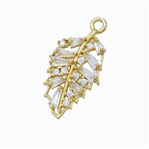 Copper Leaf Pendant Micropave Zirconia Gold Plated, approx 11-19mm [FD17808]