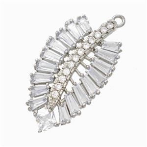 Copper Leaf Pendant Micropave Zirconia Platinum Plated, approx 20-38mm [FD17809]