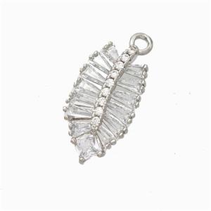 Copper Leaf Pendant Micropave Zirconia Platinum Plated, approx 9.5-18mm [FD17810]