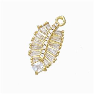 Copper Leaf Pendant Micropave Zirconia Gold Plated, approx 9.5-18mm [FD17811]