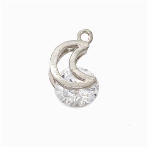 Copper Moon Pendant Pave Zirconia Platinum Plated, approx 8mm, 8-13mm [FD17812]