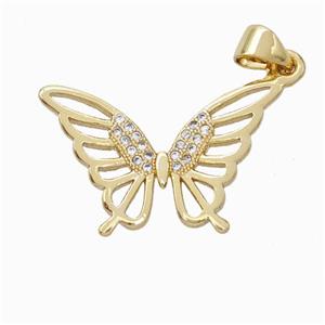 Copper Butterfly Pendant Micropave Zirconia Gold Plated, approx 15-24mm [FD17813]