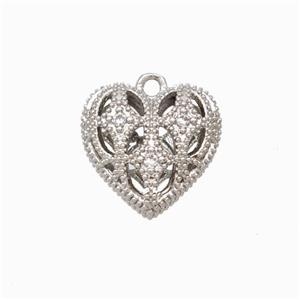 Copper Heart Pendant Micropave Zirconia Hollow Platinum Plated, approx 13mm [FD17815]