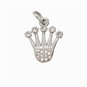 Copper Crown Pendant Micropave Zirconia Platinum Plated, approx 13-14mm [FD17816]