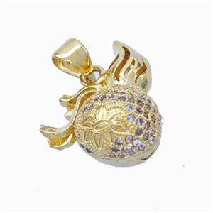 Copper Gourd Pendant Pave Zirconia Gold Plated, approx 15-17mm [FD17821]