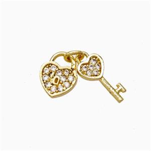 Copper Heart Lock And Key Pendant Micropave Zirconia Gold Plated, approx 5-10mm, 7mm [FD17826]