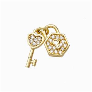 Copper Lock And Key Pendant Micropave Zirconia Gold Plated, approx 5-10mm, 6-10mm [FD17827]