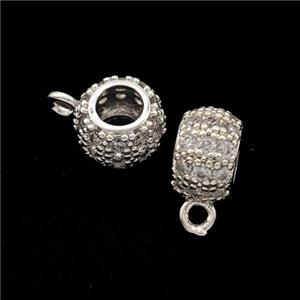 Copper Hanger Bail Micropave Zirconia Shiny Silver, approx 9mm, 4mm hole [FD17829]