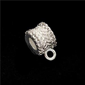 Copper Hanger Bail Micropave Zirconia Shiny Silver, approx 8mm, 4mm hole [FD17830]