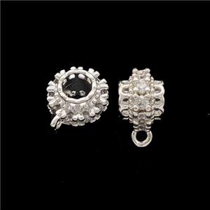 Copper Hanger Bail Micropave Zirconia Shiny Silver, approx 8mm, 4mm hole [FD17837]