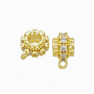 Copper Hanger Bail Micropave Zirconia Gold Plated, approx 8mm, 4mm hole [FD17838]
