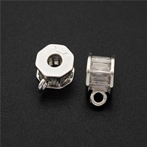 Copper Hanger Bail Micropave Zirconia Shiny Silver, approx 7mm, 2mm hole [FD17839]