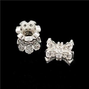 Copper Beadcaps Beads Micropave Zirconia Shiny Silver, approx 8-8.5mm [FD17845]