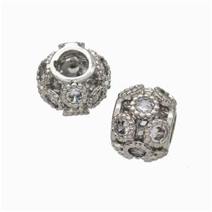 Copper Rondelle Beads Micropave Zirconia Large Hole Platinum Plated, approx 10mm, 5mm hole [FD17850]