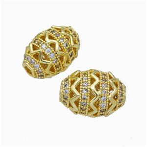 Copper Rice Beads Micropave Zirconia Large Hole Gold Plated, approx 10-14mm [FD17852]