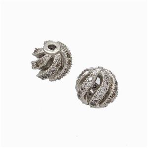 Copper Round Beads Pave Zirconia Hollow Platinum Plated, approx 8mm [FD17869]