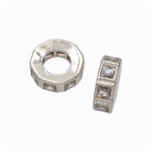 Copper Heishi Beads Pave Zirconia Platinum Plated, approx 10mm [FD17875]