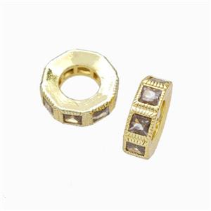 Copper Heishi Beads Pave Zirconia Gold Plated, approx 10mm [FD17876]