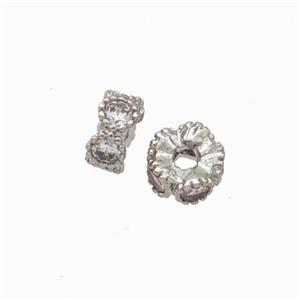 Copper Heishi Beads Pave Zirconia Platinum Plated, approx 4.5mm [FD17877]