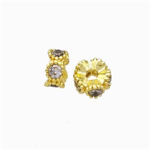 Copper Heishi Beads Pave Zirconia Gold Plated, approx 4.5mm [FD17878]