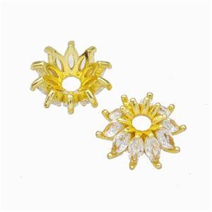 Copper Beadcaps Micropave Zirconia Gold Plated, approx 11mm [FD17880]