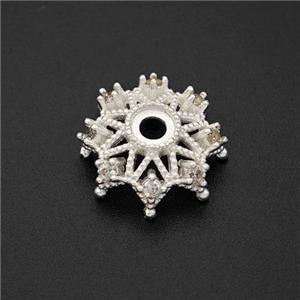 Copper Beadcaps Micropave Zirconia Shiny Silver, approx 15mm [FD17881]