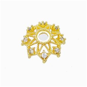 Copper Beadcaps Micropave Zirconia Gold Plated, approx 15mm [FD17883]