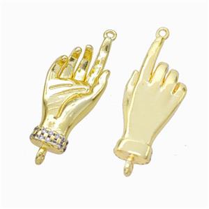 Copper Hand Connector Pave Zirconia Gold Plated, approx 10-22mm [FD17885]