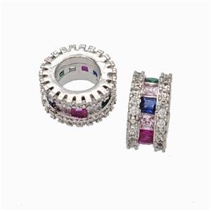 Copper Heishi Spacer Beads Micropave Zirconia Large Hole Platinum Plated, approx 10mm, 6mm hole [FD17889]