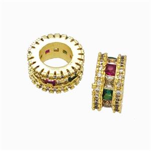 Copper Heishi Spacer Beads Micropave Zirconia Large Hole Gold Plated, approx 10mm, 6mm hole [FD17890]