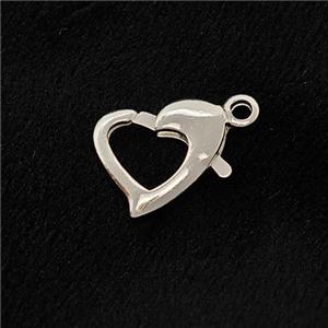 Copper Lobster Clasp Heart Shiny Silver, approx 10mm [FD17894]