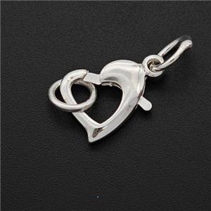 Copper Lobster Clasp Heart Shiny Silver, approx 10mm [FD17898]
