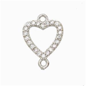 Copper Heart Connector Pave Zirconia Platinum Plated, approx 12mm [FD17904]