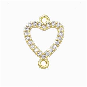 Copper Heart Connector Pave Zirconia Gold Plated, approx 12mm [FD17905]