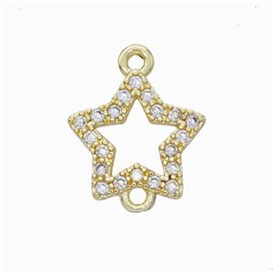 Copper Star Connector Pave Zirconia Gold Plated, approx 12.5mm [FD17907]