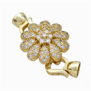 Copper Cordend Clasp Pave Zirconia Flower Gold Plated, approx 20mm, 7-12mm [FD17948]