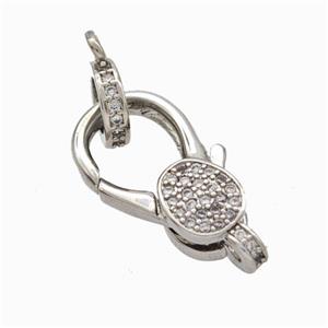 Copper Lobster Clasp Pave Zirconia Platinum Plated, approx 10-20mm, 8mm [FD17954]