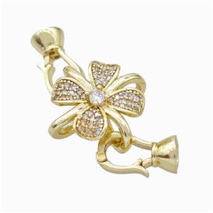 Copper Cordend Clasp Pave Zirconia Clover Gold Plated, approx 18mm, 7-12mm [FD17960]