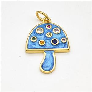 Copper Mushroom Pendant Pave Zirconia Blue Painted Gold Plated, approx 16-20mm [FD17969]