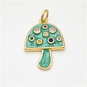 Copper Mushroom Pendant Pave Zirconia Green Painted Gold Plated, approx 16-20mm [FD17970]
