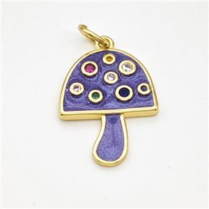 Copper Mushroom Pendant Pave Zirconia Purple Painted Gold Plated, approx 16-20mm [FD17971]