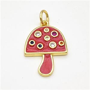 Copper Mushroom Pendant Pave Zirconia Red Painted Gold Plated, approx 16-20mm [FD17974]