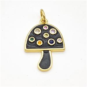 Copper Mushroom Pendant Pave Zirconia Black Painted Gold Plated, approx 16-20mm [FD17975]