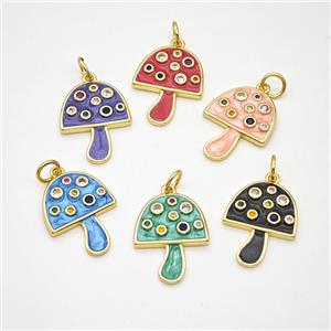 Copper Mushroom Pendant Pave Zirconia Painted Gold Plated Mixed, approx 16-20mm [FD17976]